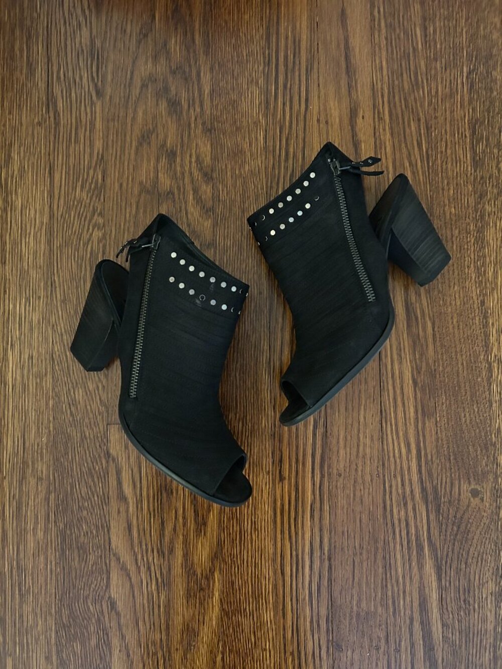 Paul Green Sydney Black Soft Nubuck Leather Open-Toed Booties 8.5 (US)